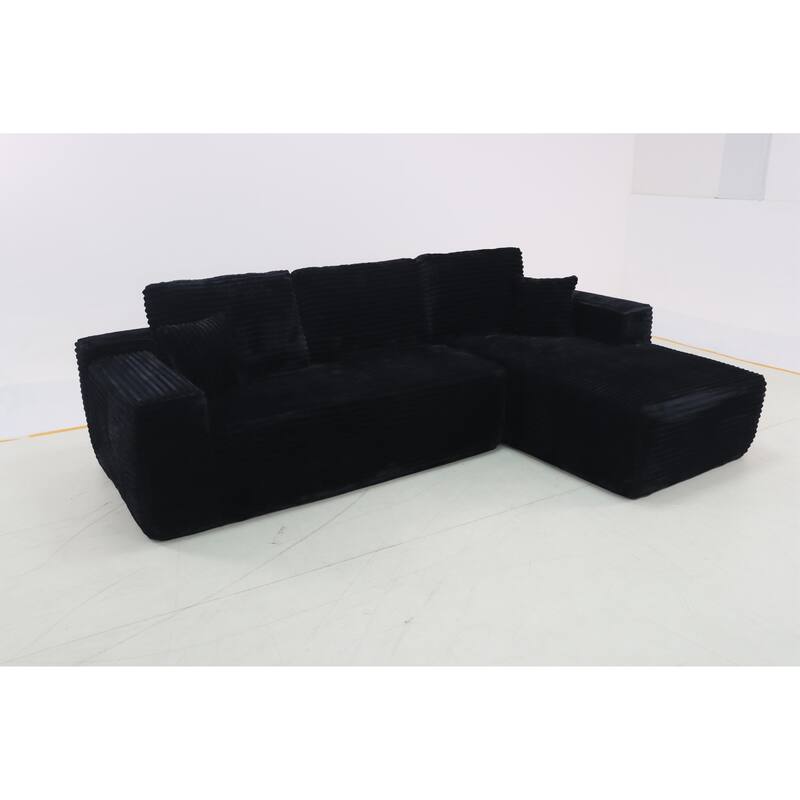 Modular Sectional Sofa with L-Shape Chaise Lounge, Corduroy Deep Seat Cloud Couch, Corner Upholstered Sofa with 2 Pillows