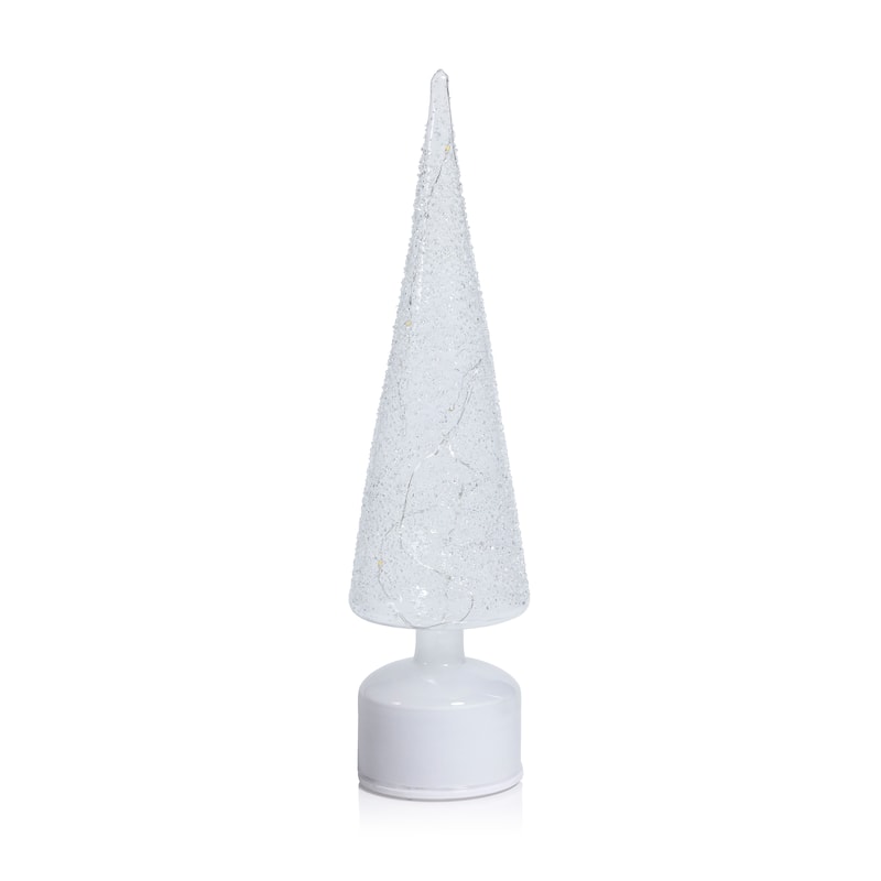 LED Glass Rotating Tree, Holiday Lighted Table Décor - Clear, White - 15.75"