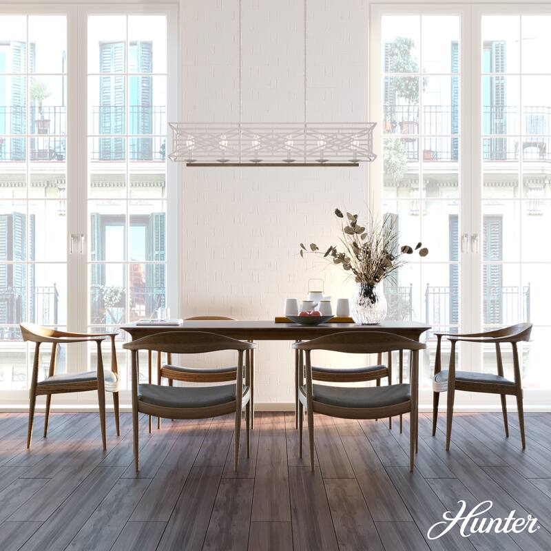 Hunter Langwood 6-Light Linear Chandelier - Dining Room, Kitchen Island, Cage - Contemporary, Modern Farmhouse, Shabby Chic