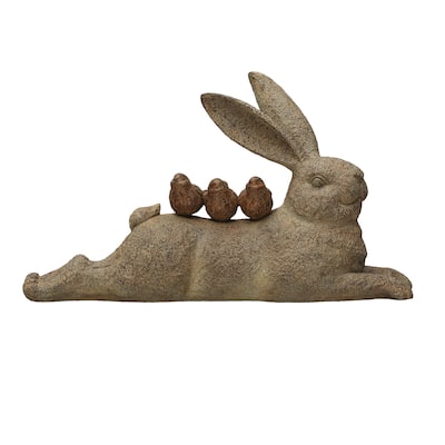 Decorative Resting Rabbit with Birds Figurine