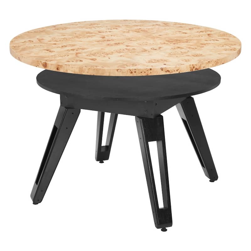 HomeRoots 54" Natural Burl And Black Round Convertible Game Table - 54.00 in. x 30.70 in. x 54.00 in.