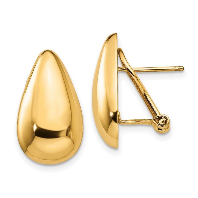 Curata 14k Yellow Gold Polished Teardrop Omega Back Post Earrings - 20x10mm