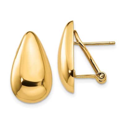 Curata 14k Yellow Gold Polished Teardrop Omega Back Post Earrings - 20x10mm