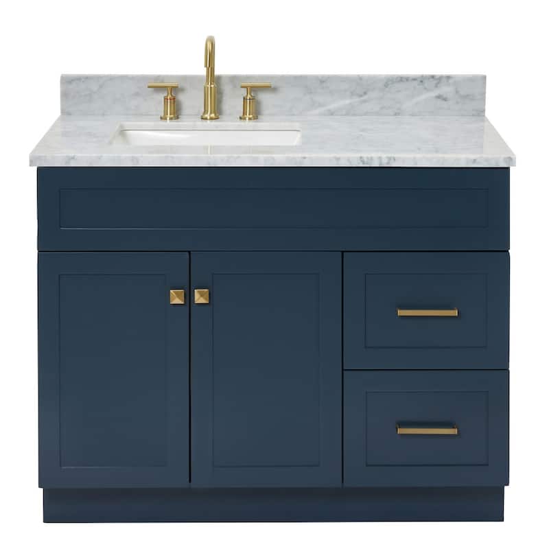 Ariel F043SLCW2RVO Hamlet 43" Free Standing Single Basin Vanity Set - Midnight Blue / Carrara White Top - Painted
