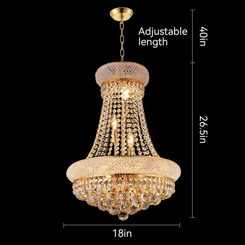 18-Inch Crystal Chandelier Lighting Modern Luxury K9 Bedroom Crystal Chandelier Ceiling Light French Empire Chrome 9 Lights