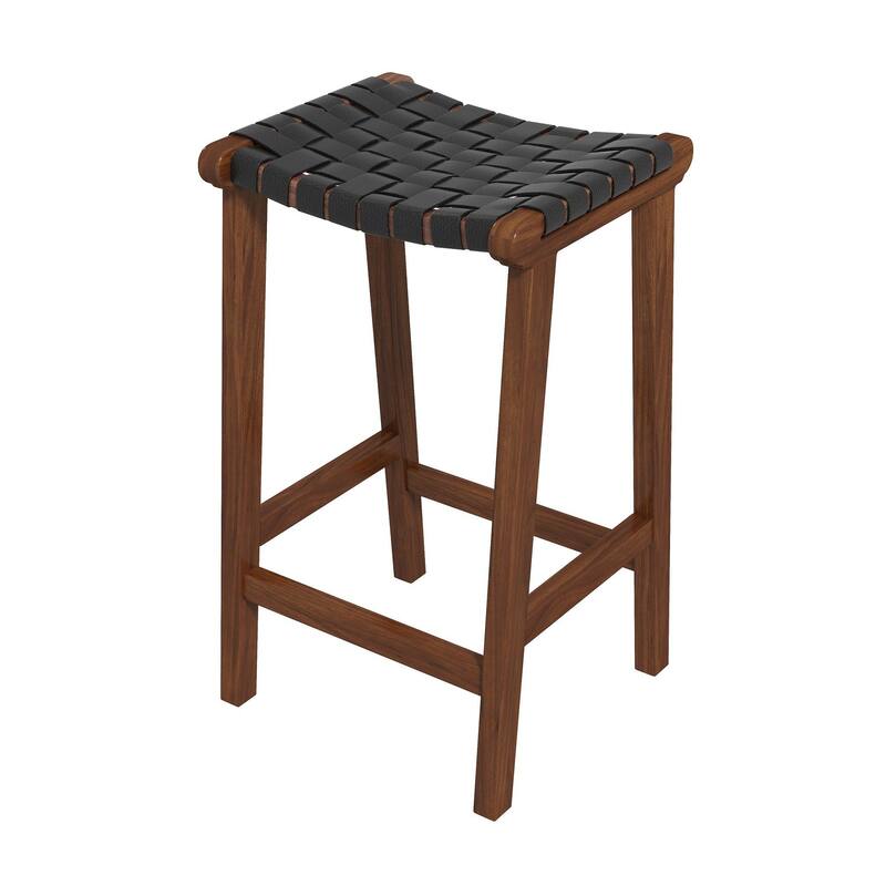 GDFStudio - James Mid-Century Modern 24.5"H Counter Stool with Solid Wood Frame & Genuine Leather Upholstery
