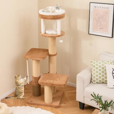 65 Inches Tall Cat Tree with Self-groomer and Removable Cat Bed - 23" x 23"