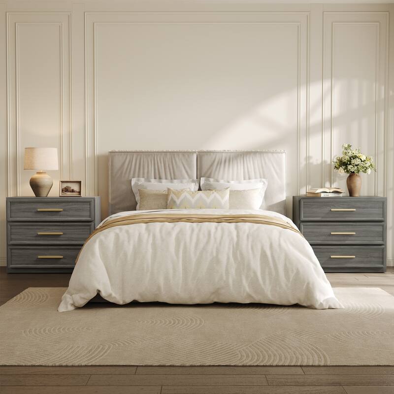 Gold-Accent 3-Drawer Nightstand: Multi-Use for Bedrooms, Guest Rooms & Dressers