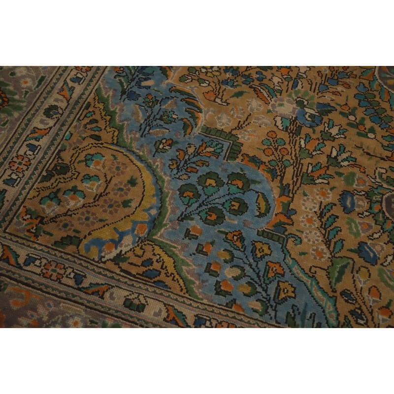Hand Knotted Oriental 100% Wool Carpet Traditional Floral Brown Tabriz Area Rug - 11' 1'' X 8' 5''