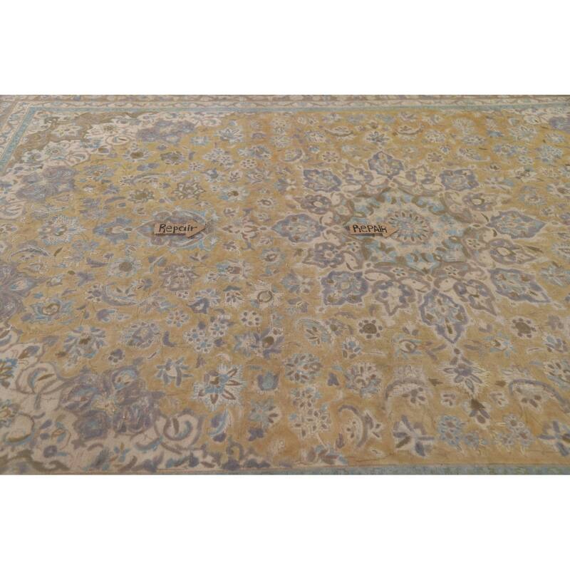Hand Knotted Oriental 100% Wool Carpet Traditional Floral Yellow & Gold Najafabad Area Rug - 12' 10'' X 9' 3''