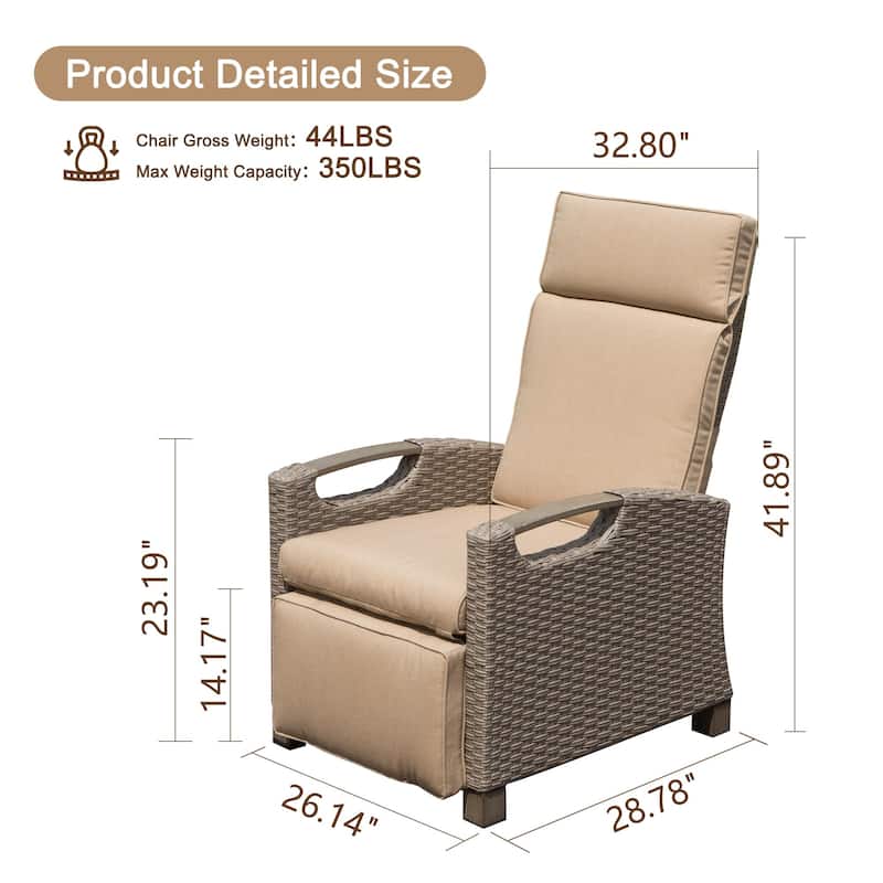 Outdoor Recliner Chair,Patio Recliner with Hand-Woven Wicker,Flip Table Push Back,Adjustable Angle,Reclining Lounge Chair