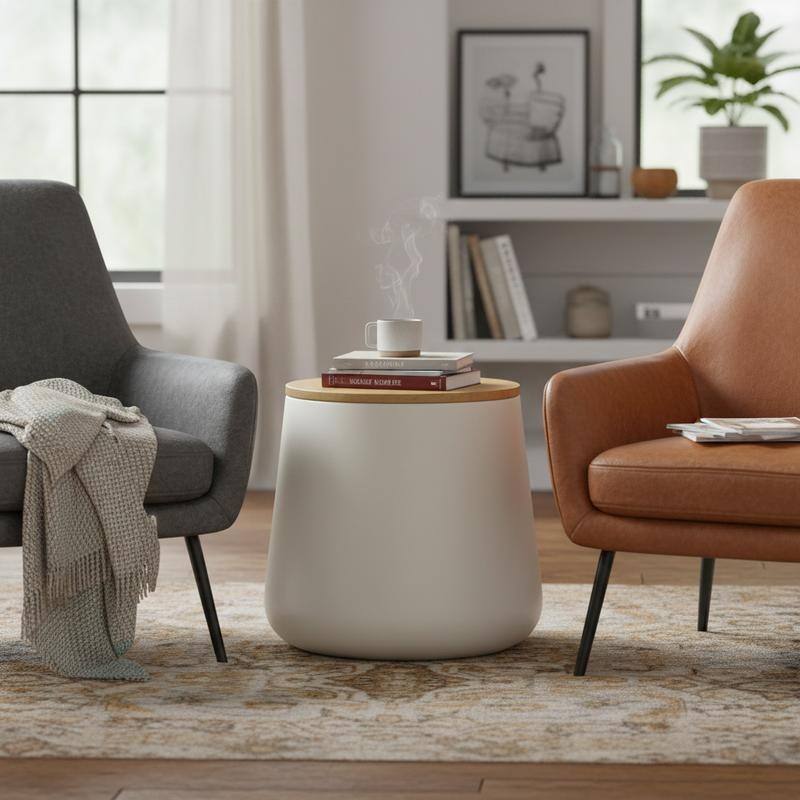 Orunel Modern Fiberstone Side Table with MDF Top and Painted Finish for Living Rooms, Patios, Balconies