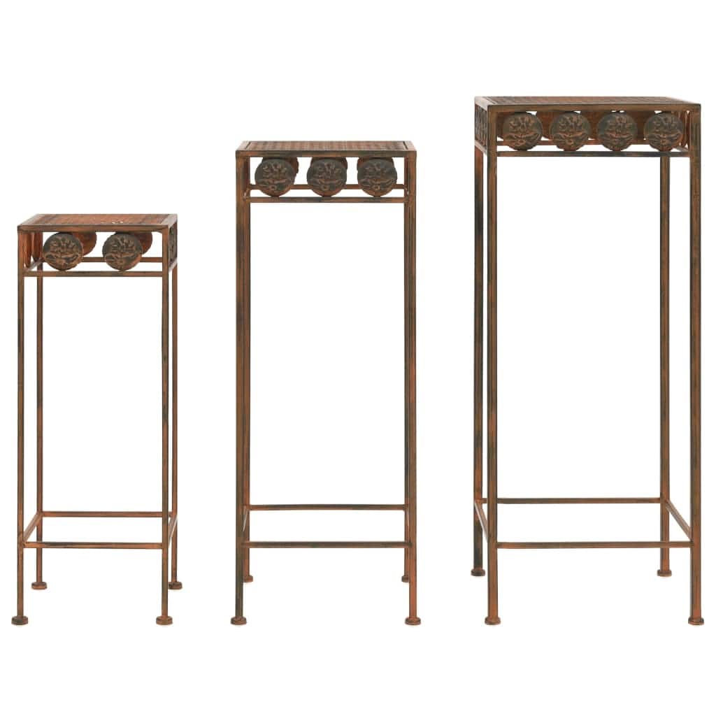 vidaXL Plant Stand Rusty Metal Set of 3 sizes: Large, Medium, Small - 11.0 x 11.0 x 28.0 in.