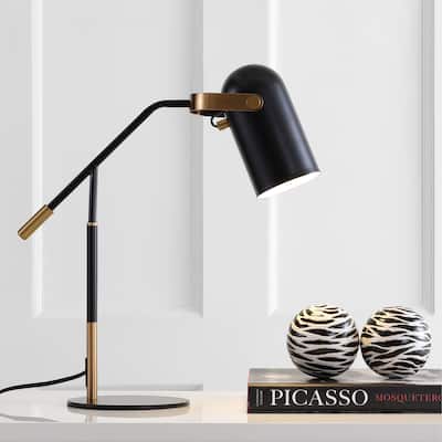 Edison 19.25" Metal LED Task Lamp, Black/Brass Gold by JONATHAN Y