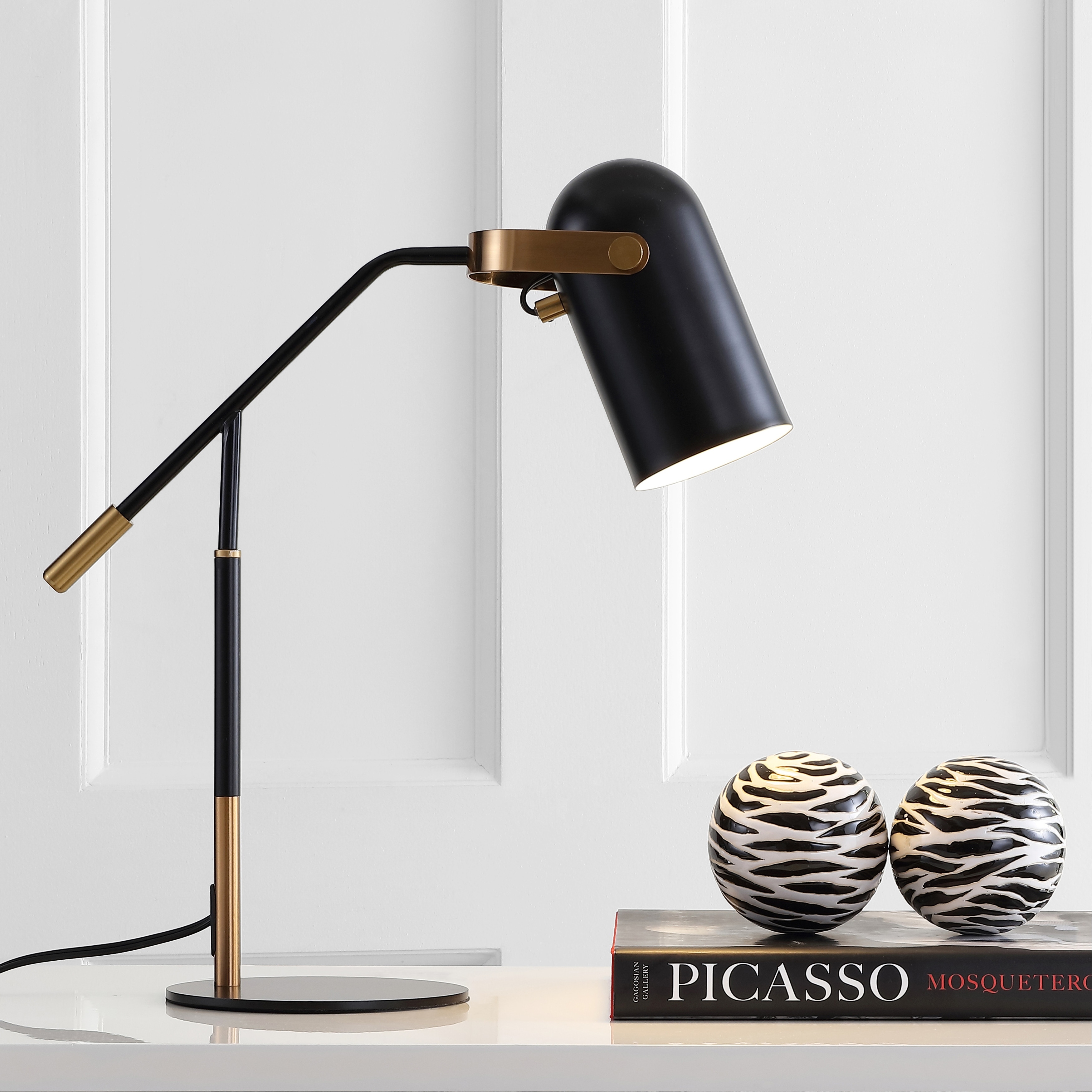 JONATHAN Y Edison 19.25" Metal LED Task Lamp, Black/Brass Gold