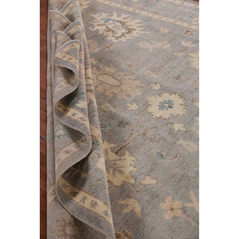 Hand Knotted Oriental 100% Wool Carpet Transitional All-Over Navy Blue & Blues Oushak Area Rug - 12' 2'' X 9' 3''