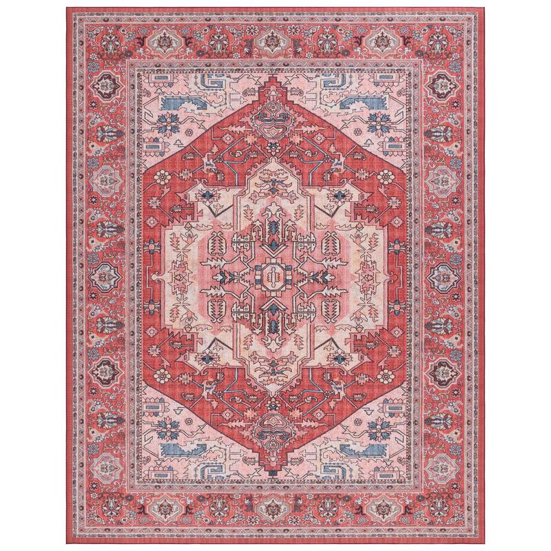 SAFAVIEH Tucson Machine Washable Slip Resistant Nevada Traditional Rug - 9' x 12' - Red/Pink