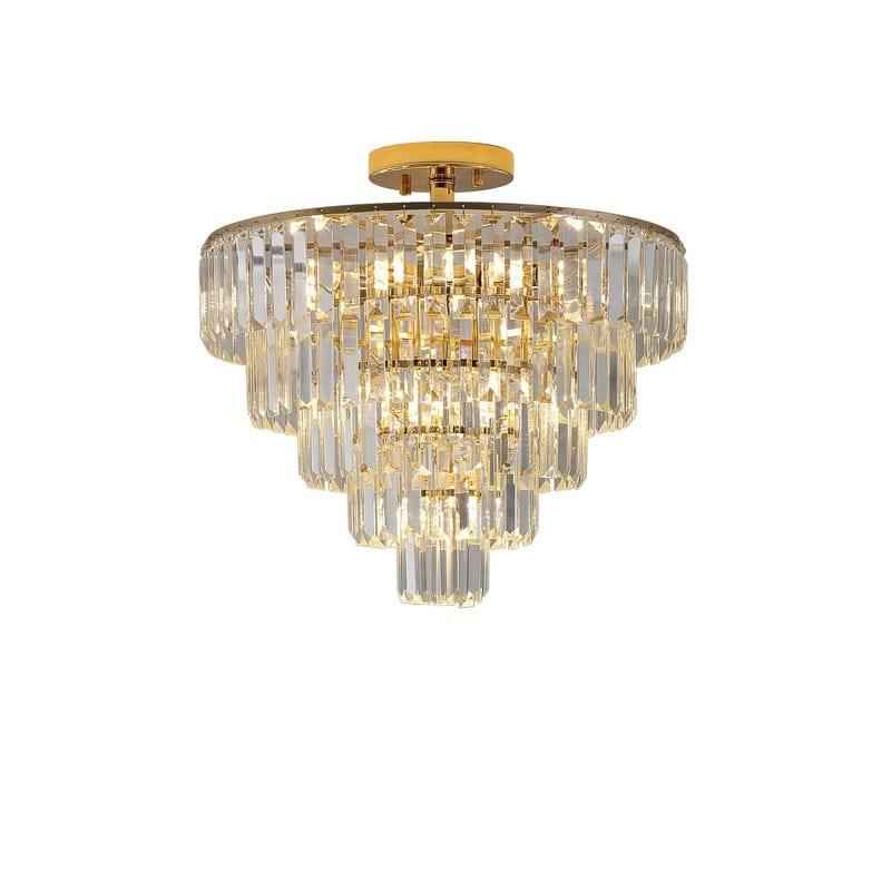 Luxurious Gold Crystal Chandelier, Five-Tier Round Semi-Flush Mount Ceiling Light Fixture, Spacious Modern Elegant Lighting .a