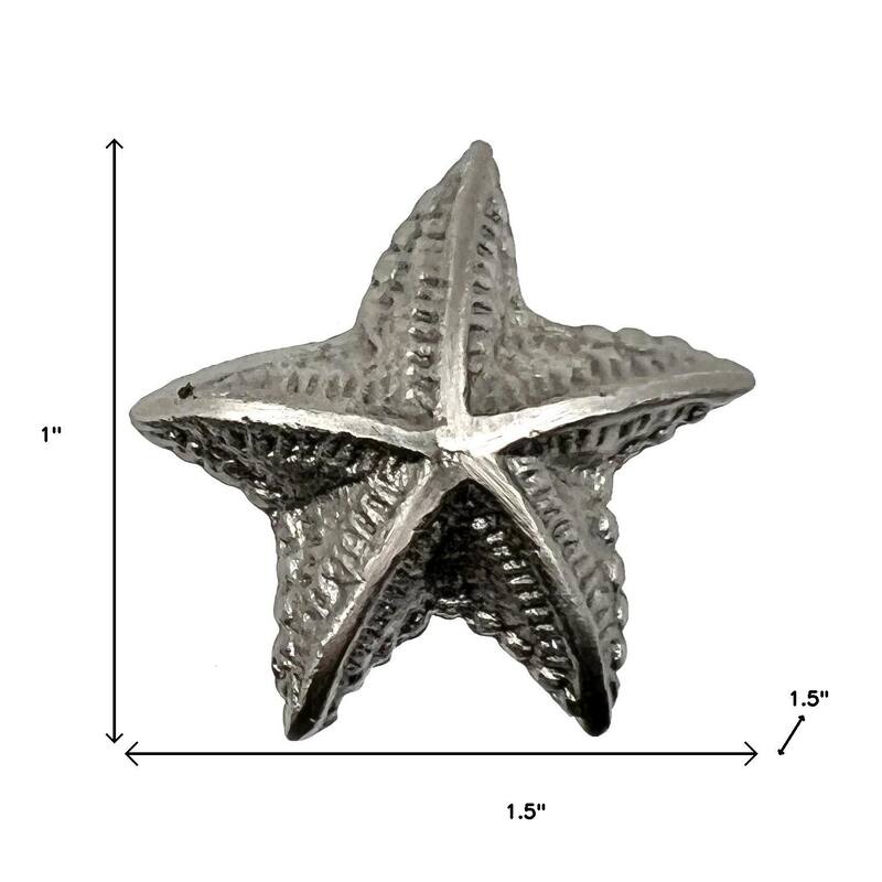 HomeRoots Set of Six Silver Starfish Knob Iron Drawer Pull Knobs - 1.50 in. x 1.00 in. x 1.50 in.