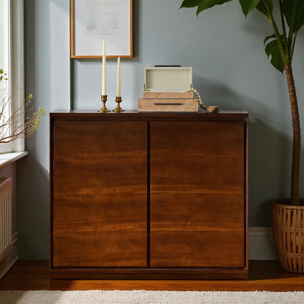 Modern Wood Grain Buffet Sideboard with 2 Outlet Holes, Storage Cabinet for Kitchen, Dining Room, Entryway
