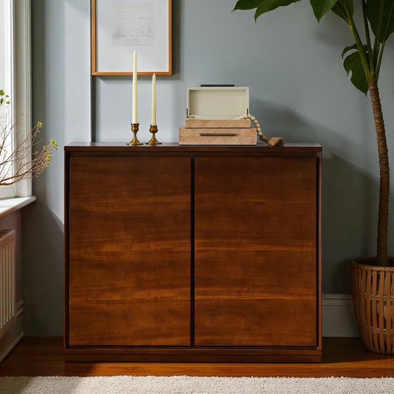Modern Wood Grain Buffet Sideboard with 2 Outlet Holes, Storage Cabinet for Kitchen, Dining Room, Entryway - Walnut
