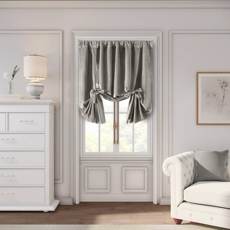 Premium Velvet Lined Rod Pocket Curtain Tie Up Panel - 50"W x 63"L - Slate Grey