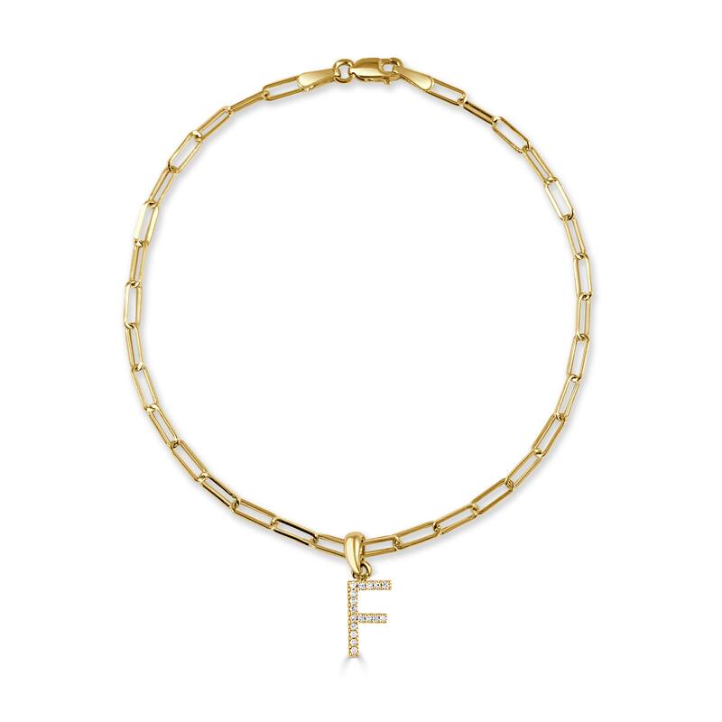 Joelle Collection Diamond Initial Letter A-Z Bracelet Paperclip 14K Gold 7" Chain 1/10 TDW Bracelet - F - Yellow