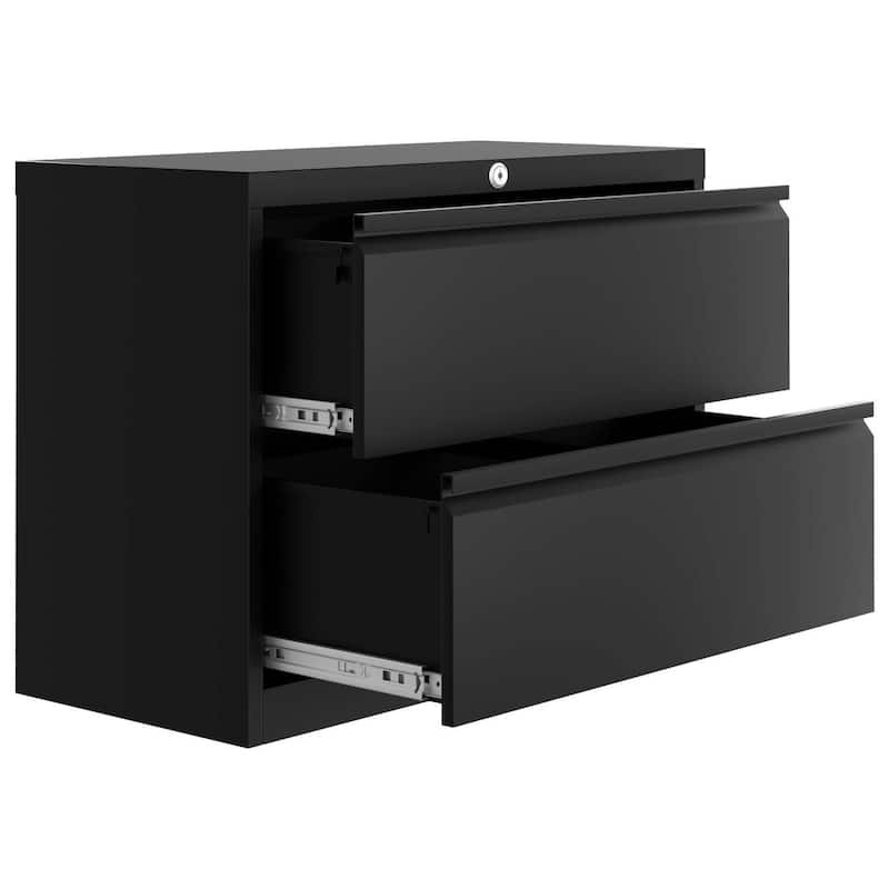 2-Drawer File Cabinet with Lock for Home Office - N/A - Black