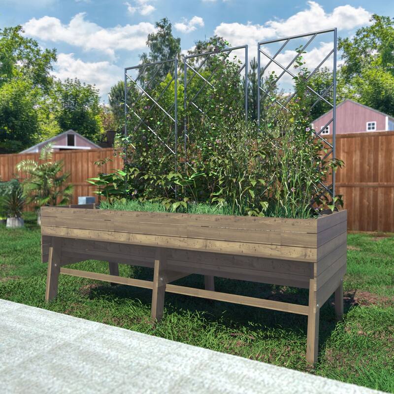 VEIKOUS 6 FT Oversized Cedar Raised Garden Bed with Legs, Large Planter Box with Detachable Liner - Brown