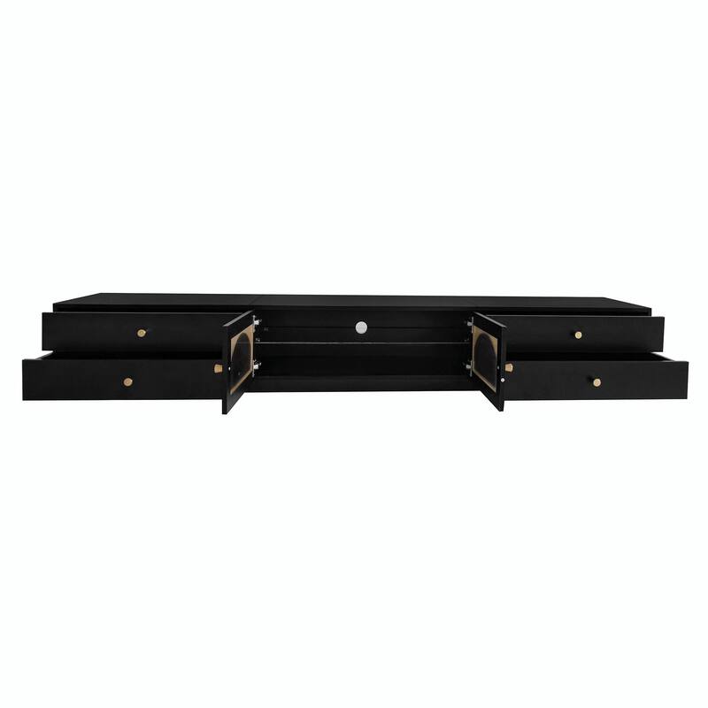 90'' Elegant Glass-Doored TV Stand with Versatile Storage