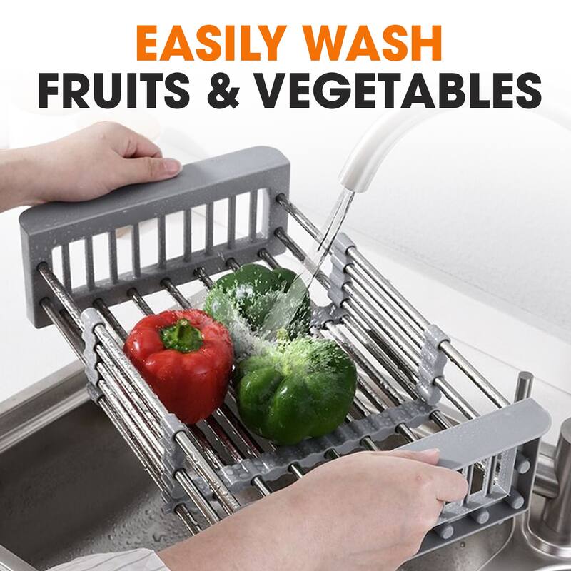 Cheer Collection Sink Drying Rack - Over The Sink Retractable Sink Strainer