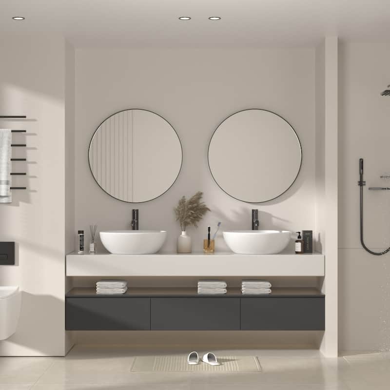 Modern Wall Mirrors, Round Mirror with Metal Framed, Bathroom Mirror with Round Corner Vanity Mirror Accent Mirror
