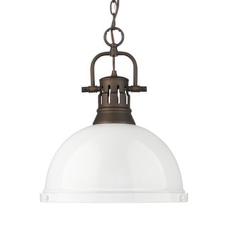 Yep by Golden Lighting Duncan 1-light 14in Chain Hung Pendant in Rubbed Bronze and White shade