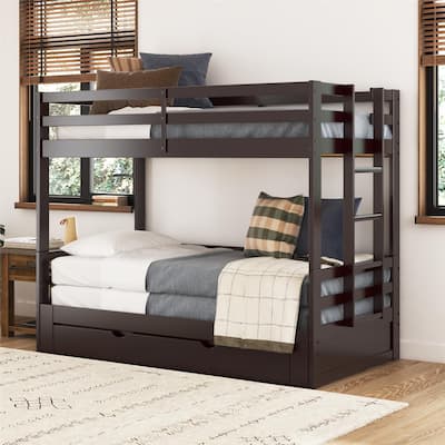 DHP Rhodes Extendable Twin-over-Twin/King Bunk Bed with Storage Drawer, Brown