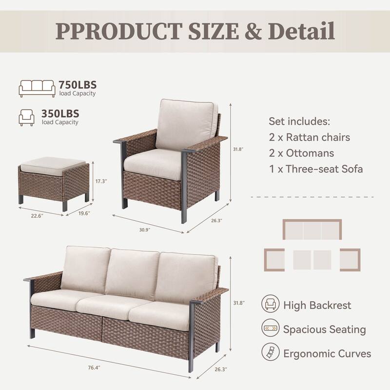 Pocassy Outdoor Wicker Sofa Glider Chair with Ottoman Set