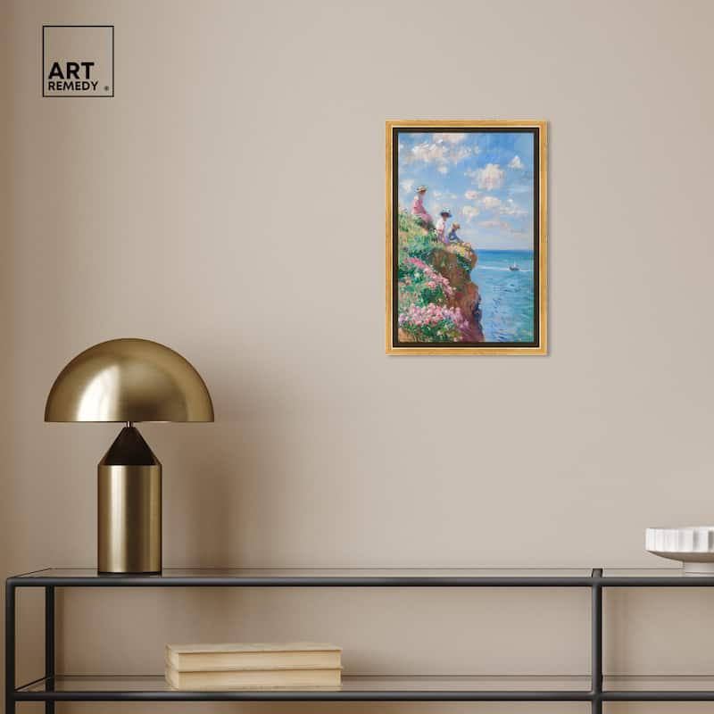 Art Remedy By The Seaside Framed Impressionism 1 Piece Canvas Wall Art /Monet And Van Gogh Inspired Art