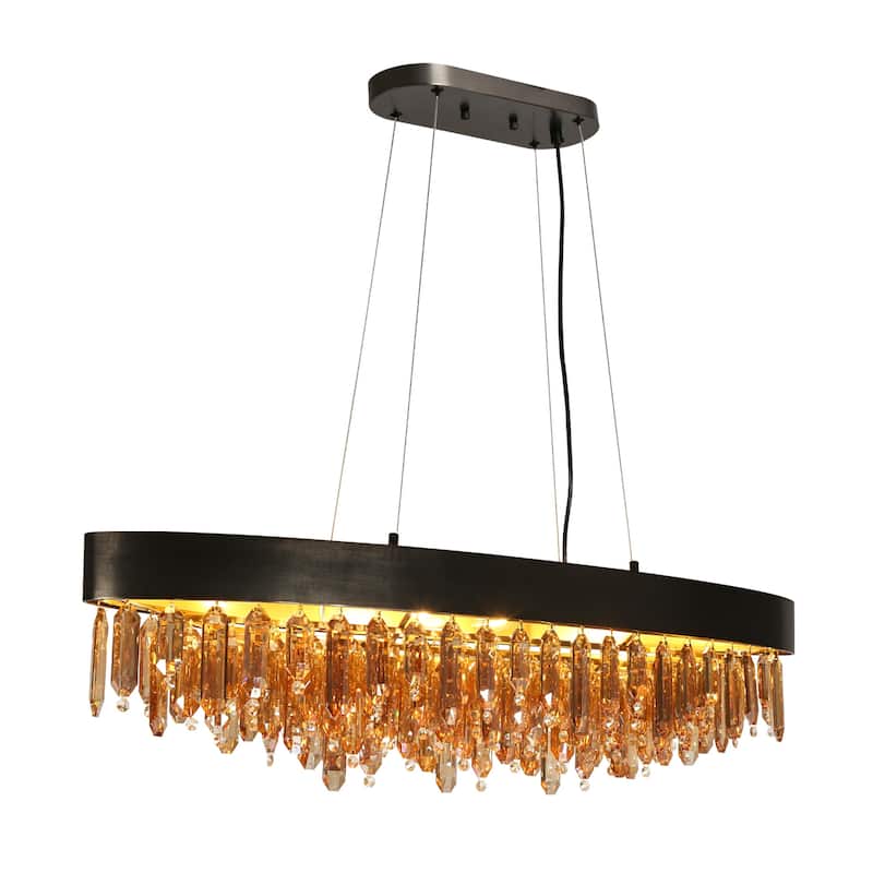 Modern 10-Light Crystal Chandelier Black Gold Island Lights for Kitchen Island - W 41.5" x H 12" x D 10.5"