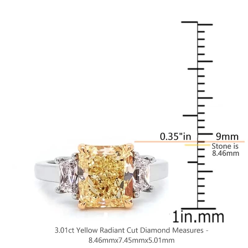 Auriya Platinum 3 3/5CTW 3 Stone Radiant Yellow Diamond Engagement Ring in (E, VS1)