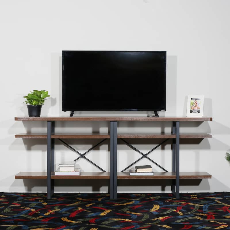 Davee Furniture Open Antigue Wood Shelves 4-tier Entertainment TV Stand - 29.53*70.87*13.78 inches - 29.53*70.87*13.78 inches - Antigue Wood