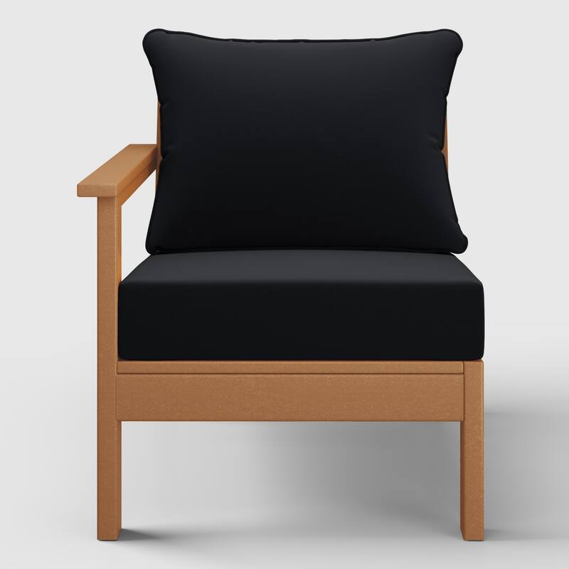 Birchwood All Weather HDPE Outdoor Patio Deep Seating Teak Left Arm Facing Chair With Cushions (1-Piece)