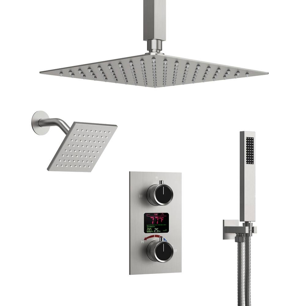 LCD Temperature Display Shower System, Dual Shower Heads Pressure Balance Shower Faucet Set