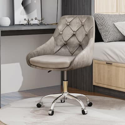 Grey Velvet Modern 22.3" Upholstered Buttons Tufted Accent Chair with Chrome Legs for Living Room