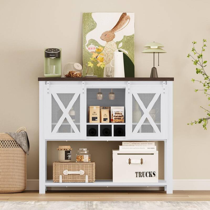 Bar Cabinet, Sideboard Buffet Cabinet with Storage, Coffee Bar Cabinet with Sliding Barn Door, Wine Cabinet