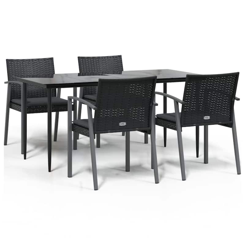 vidaXL Patio Dining Set Table and Chair with Cushions Poly Rattan and Steel