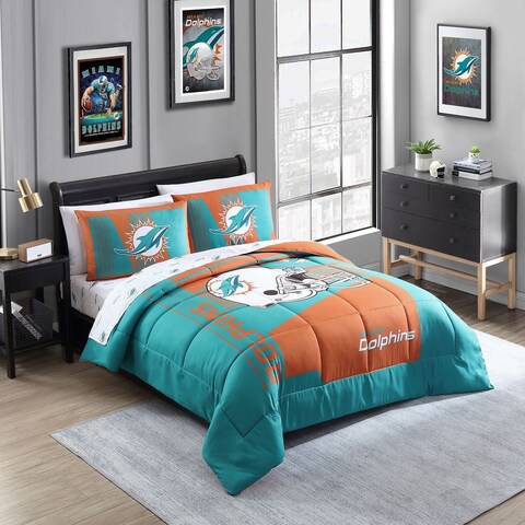 Miami Dolphins NFL Licensed "Status" Bed In A Bag Comforter & Sheet Set