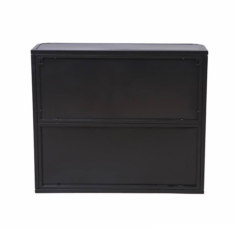 Black Wall-Mounted Bathroom Cabinet with Mirror, 2 Mirrored Doors & Open Shelf, Farmhouse Metal Frame Storage Cabinet