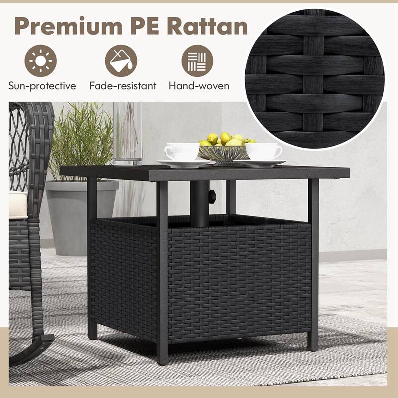 Costway Rattan Wicker Steel Side Table Outdoor Furniture Deck Garden - See Details