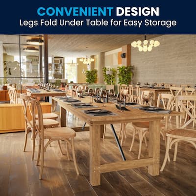 8' x 40" Rectangular Antique Rustic Solid Pine Folding Farm Table - 96"D x 40"W x 30"H