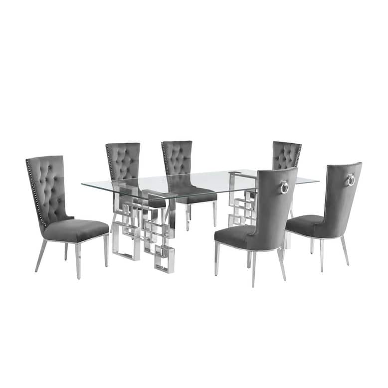 Best Quality Furniture D223/4-SC330-7 Dining Set with 95" 15mm Glass