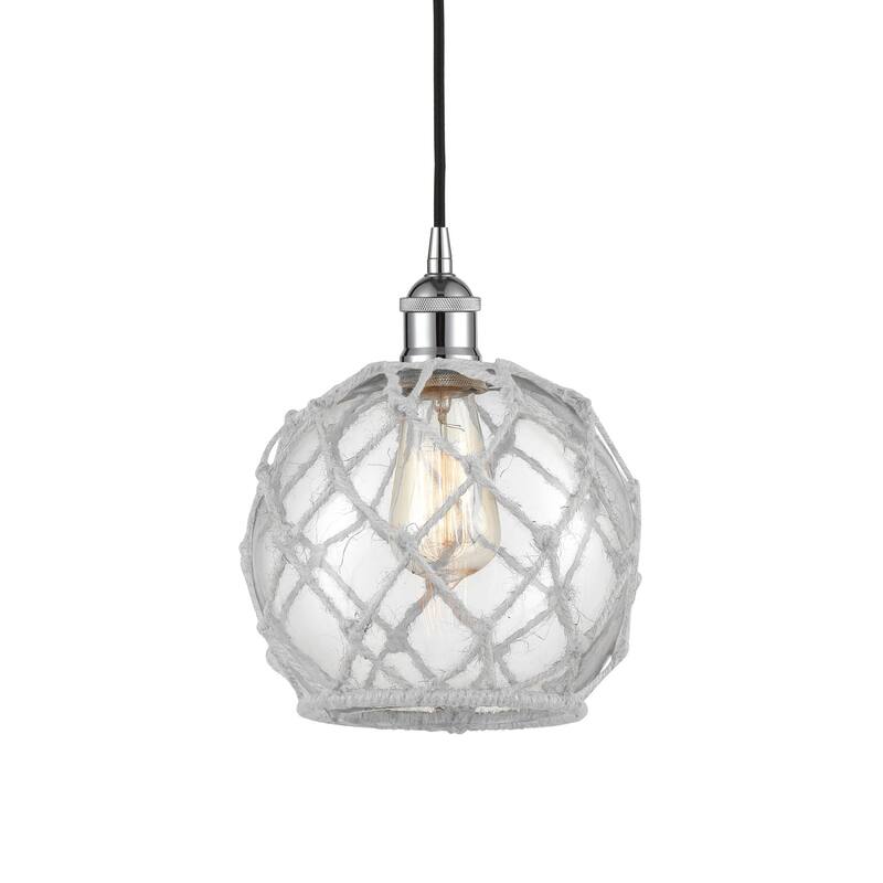 Innovations Lighting 616-1P-11-8 Farmhouse Pendant Farmhouse 8" Wide - Polished Chrome / Clear Glass / White Rope